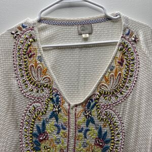 By Anthropologie Multi Color Embroidered Beaded Sleeveless Tunic Dress Size SX/S